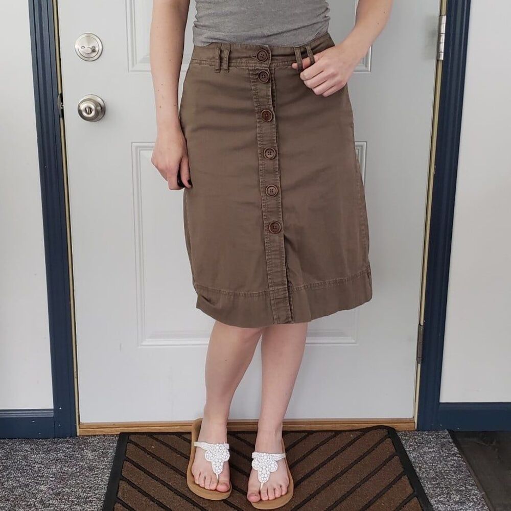 Boden Green Button‎ Down Cotton Skirt